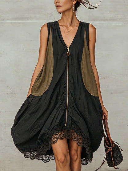Laurent | Minivestido tulipa con cremallera frontal colorblock