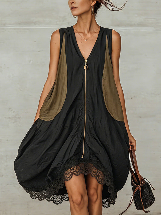 Laurent | Minivestido tulipa con cremallera frontal colorblock
