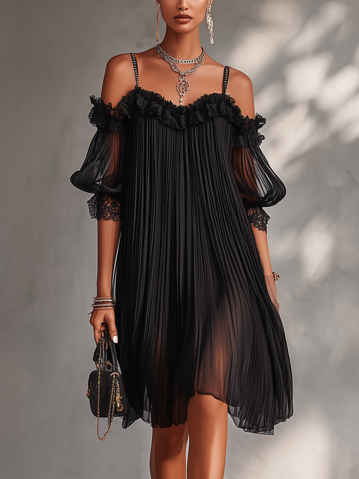 Laurent | Minivestido de muselina negra