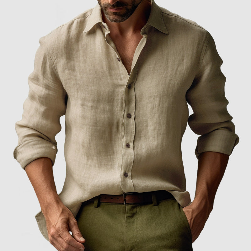 Laurent| Camisa vintage de lino de manga larga para hombre.