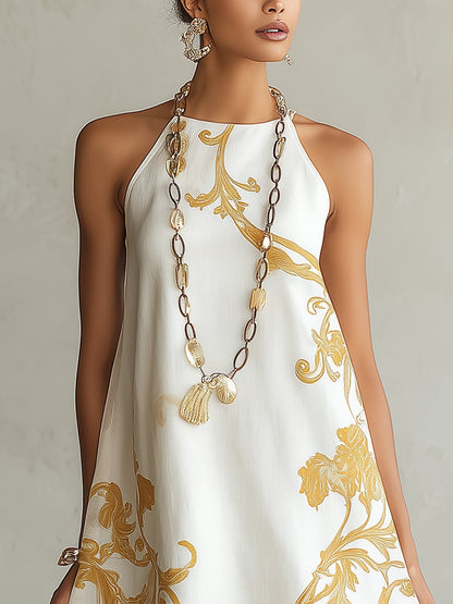 Laurent | Minivestido blanco de encaje con estampados dorados