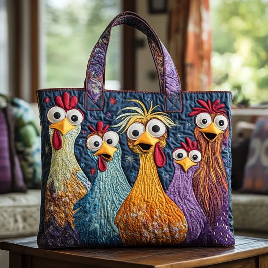 Bolso artesanal con cinco gallinas coloridas.  precio promocional 39,95 euros Precio de lista 100,00 euros