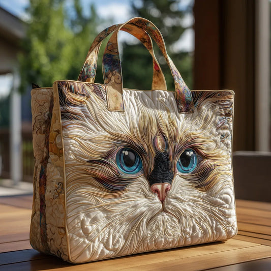 Bolso artesanal de gato blanco con ojos azules