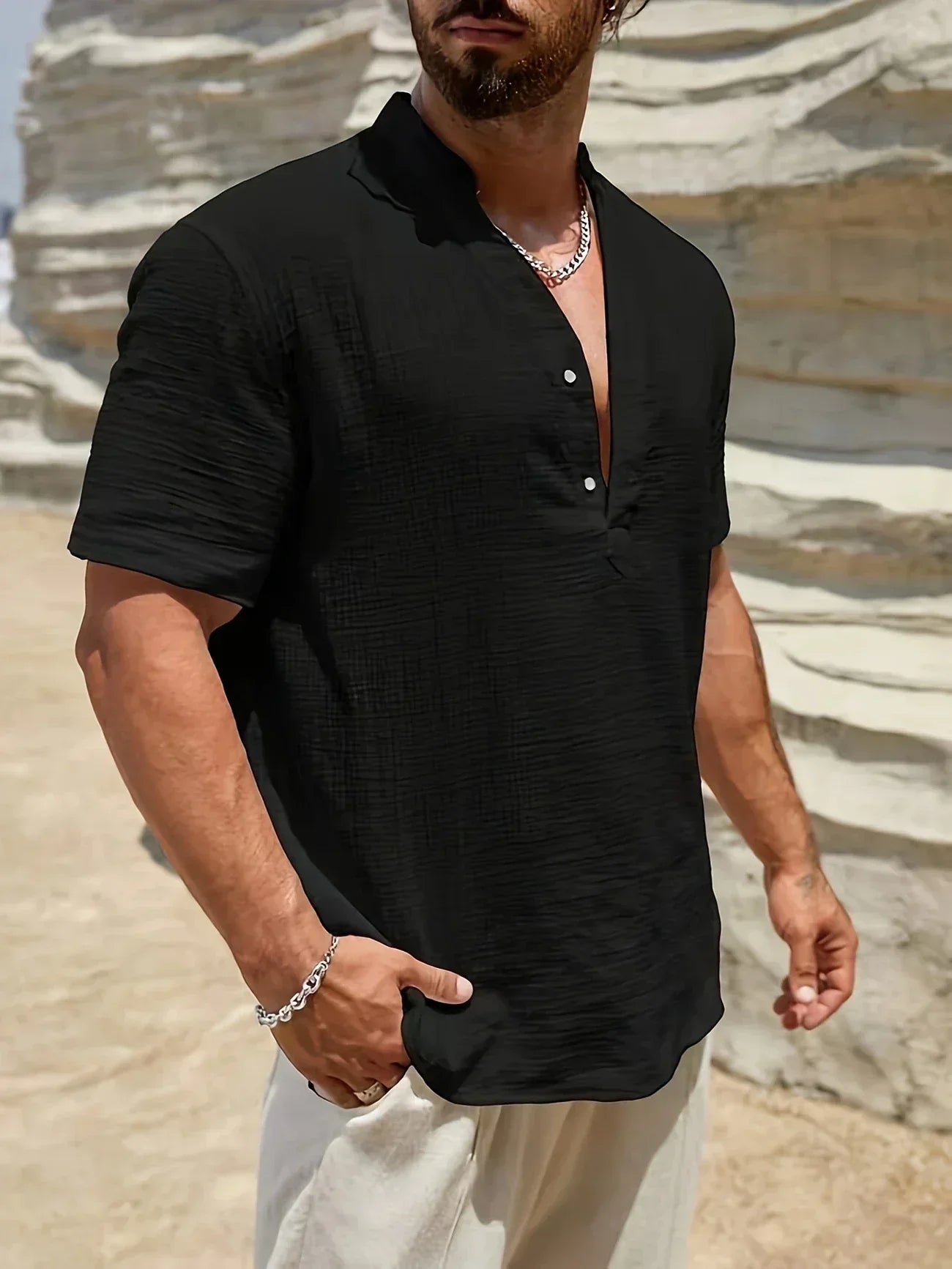 Laurent| Camisa elegante de verano con cuello alto