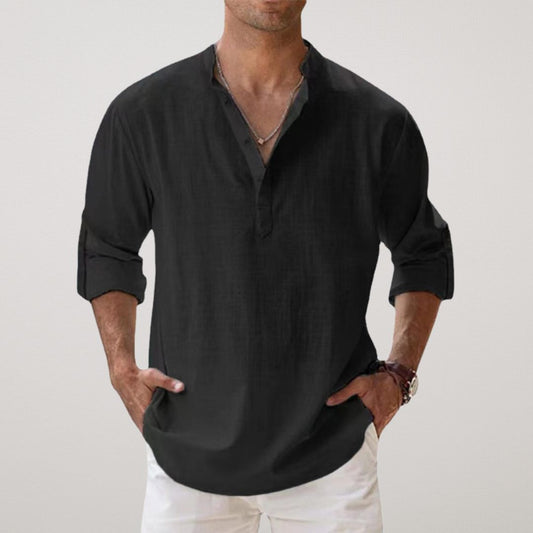 Laurent | Camisa Henley de algodón con aspecto de lino