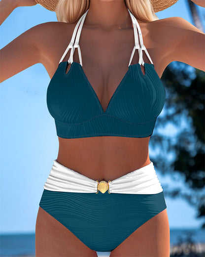 Laurent| Bañador de cintura alta con tirantes dobles y color a contraste