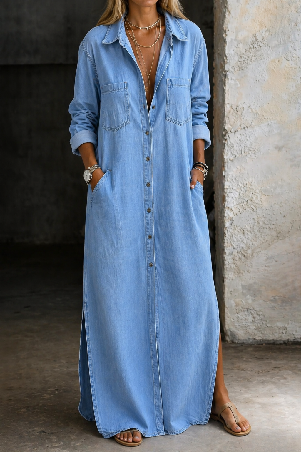LAURENT & CO | DELANA: VESTIDO VAQUERO CON BOTONES PARA MUJER