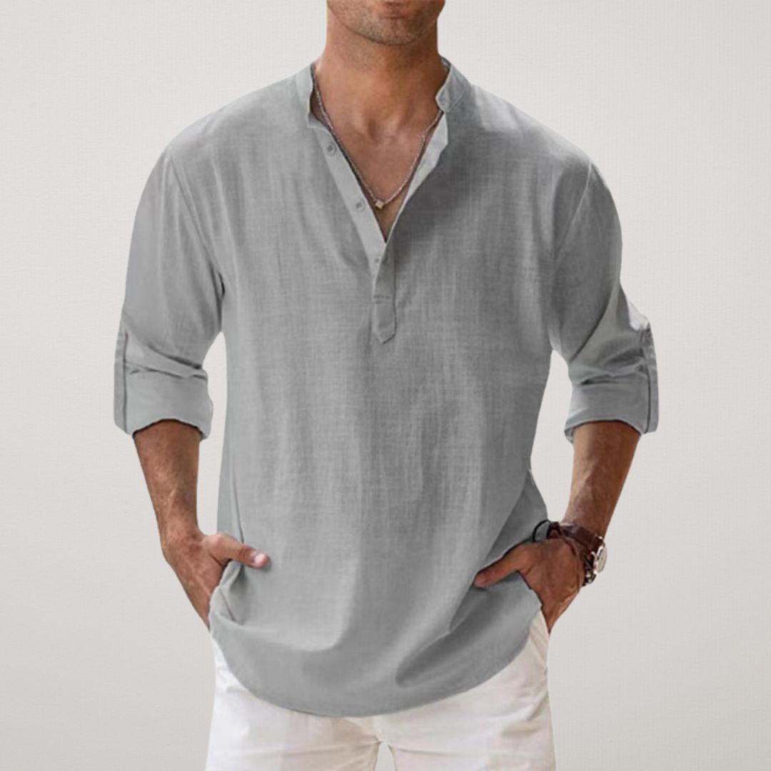 Laurent | Camisa Henley de algodón con aspecto de lino