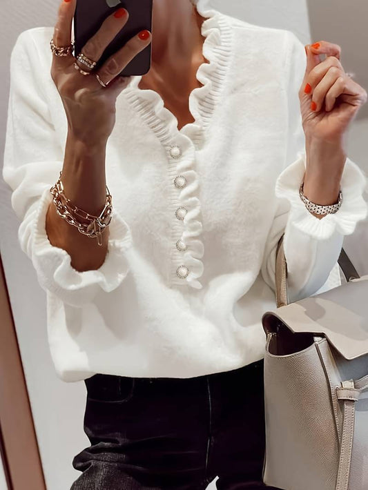 Laurent | Elegante blusa con escote en V y mangas