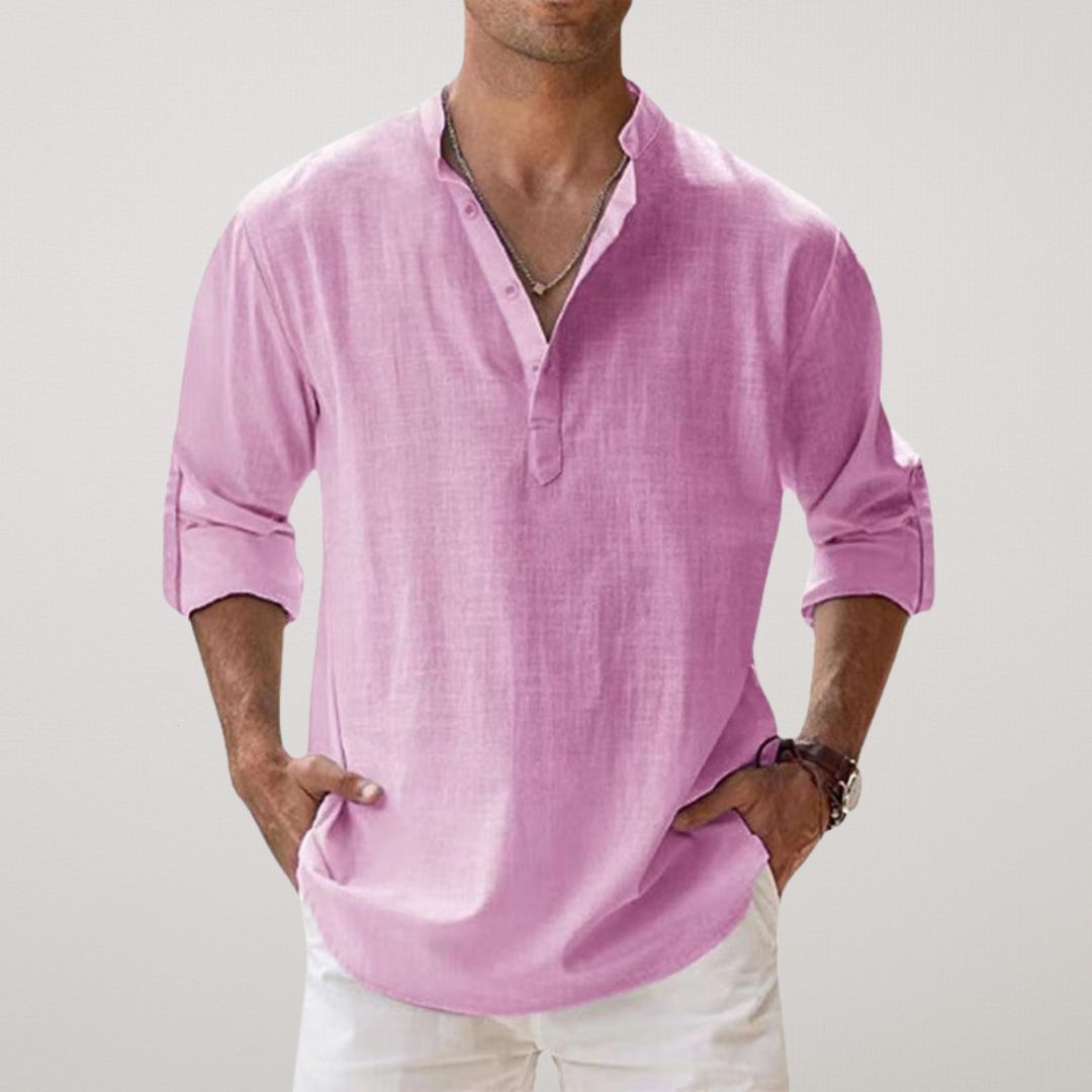 Laurent | Camisa Henley de algodón con aspecto de lino