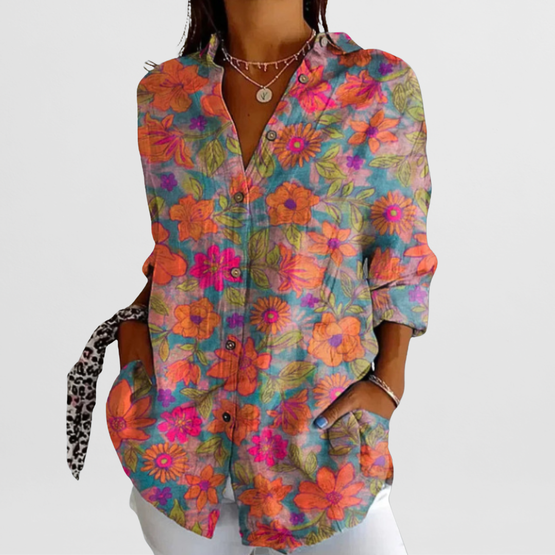 Laurent| Elegante blusa vintage con estampado floral