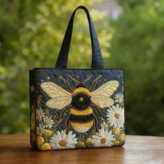 Bolso artesanal- Abejas con margaritas y estrellas