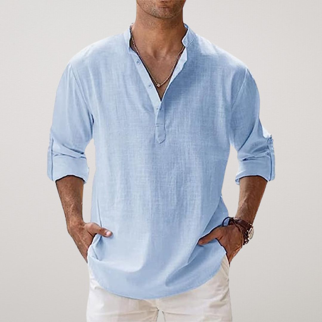 Laurent | Camisa Henley de algodón con aspecto de lino