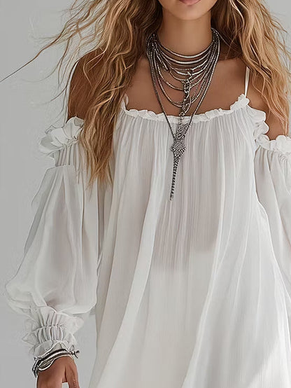 Laurent | Minivestido fluido bohemio con hombros descubiertos