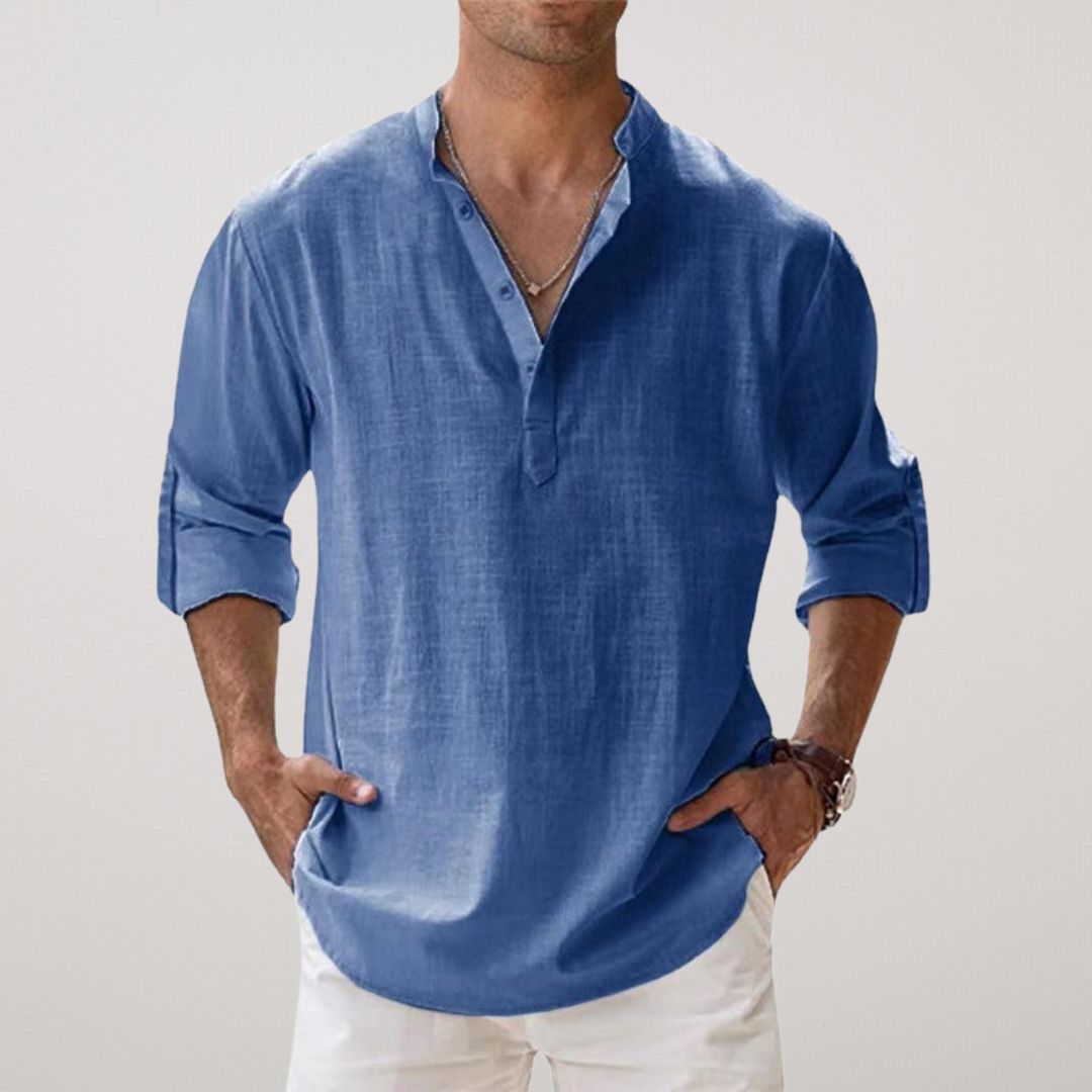 Laurent | Camisa Henley de algodón con aspecto de lino