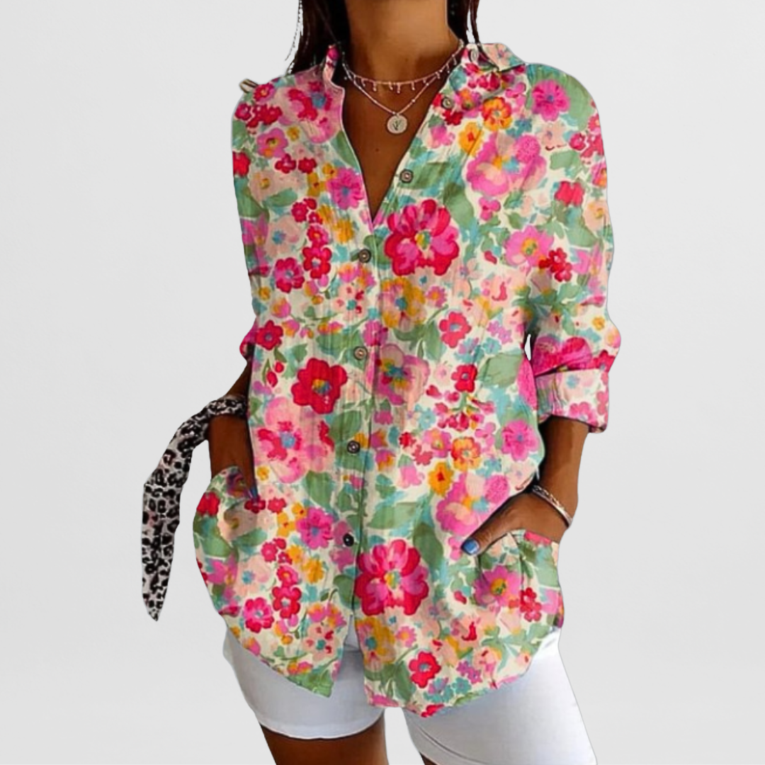 Laurent| Elegante blusa vintage con estampado floral
