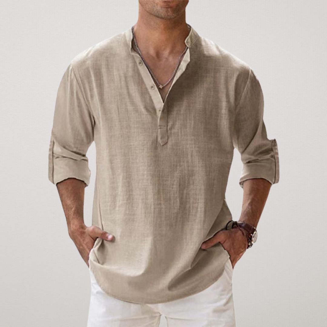 Laurent | Camisa Henley de algodón con aspecto de lino