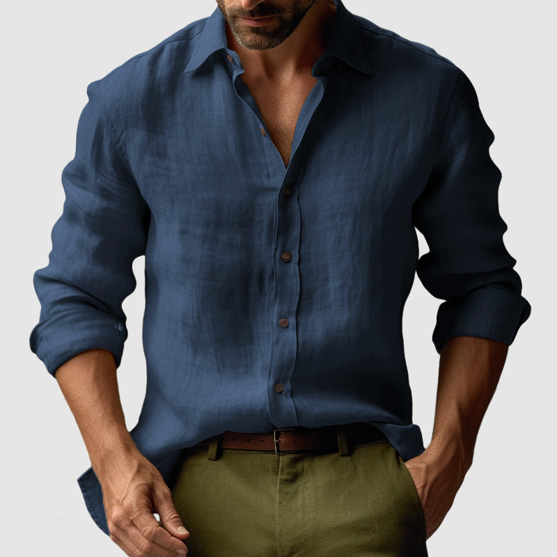 Laurent| Camisa vintage de lino de manga larga para hombre.