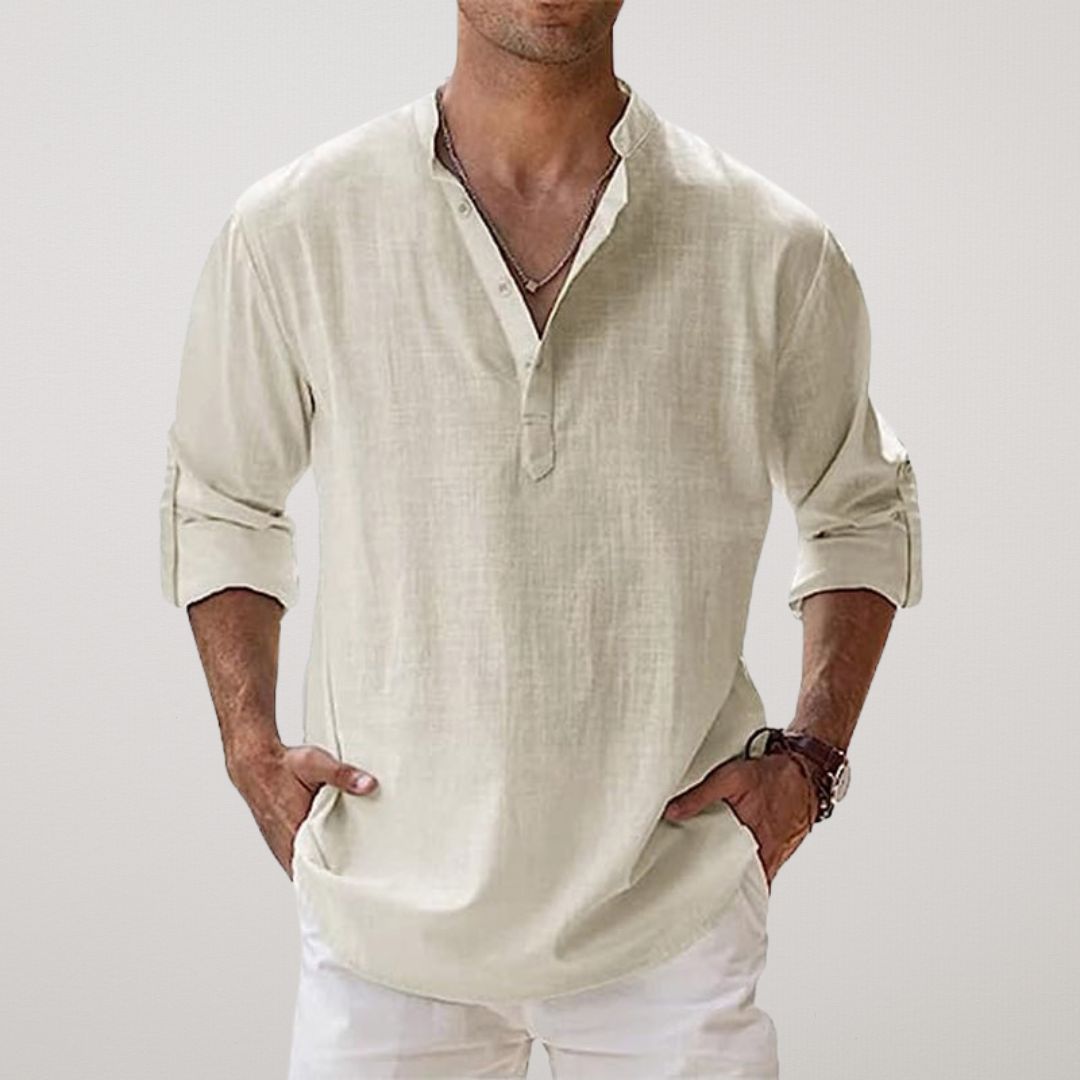 Laurent | Camisa Henley de algodón con aspecto de lino