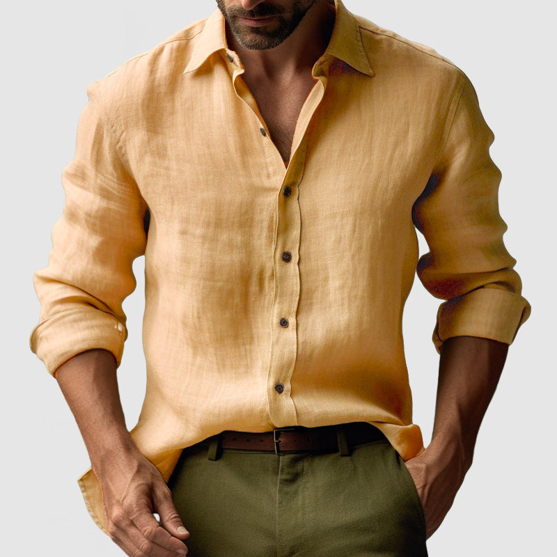 Laurent| Camisa vintage de lino de manga larga para hombre.