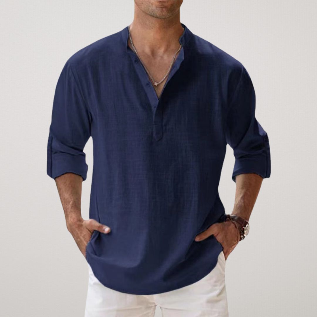 Laurent | Camisa Henley de algodón con aspecto de lino