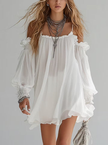 Laurent | Minivestido fluido bohemio con hombros descubiertos