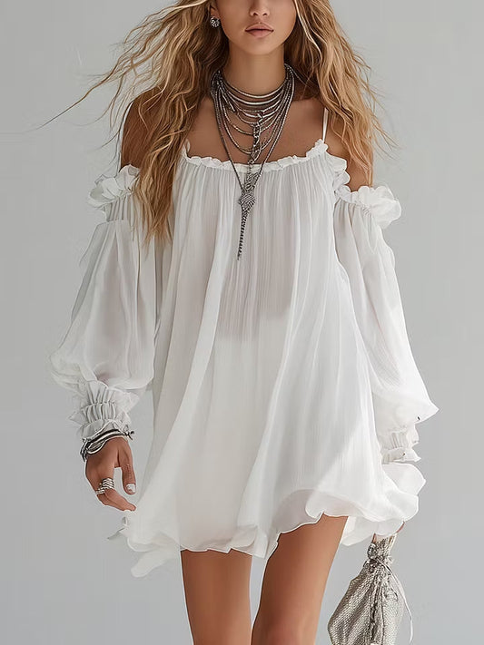 Laurent | Minivestido fluido bohemio con hombros descubiertos
