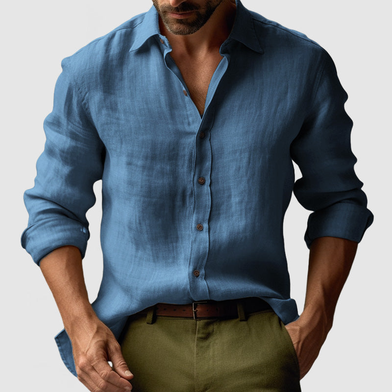 Laurent| Camisa vintage de lino de manga larga para hombre.
