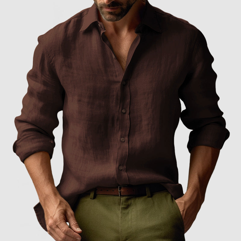 Laurent| Camisa vintage de lino de manga larga para hombre.