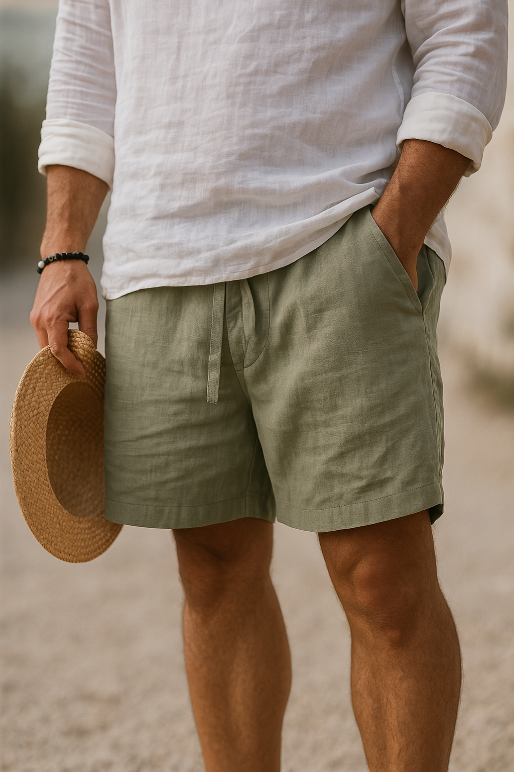 Laurent | Elegantes shorts de lino con cinturilla elástica.