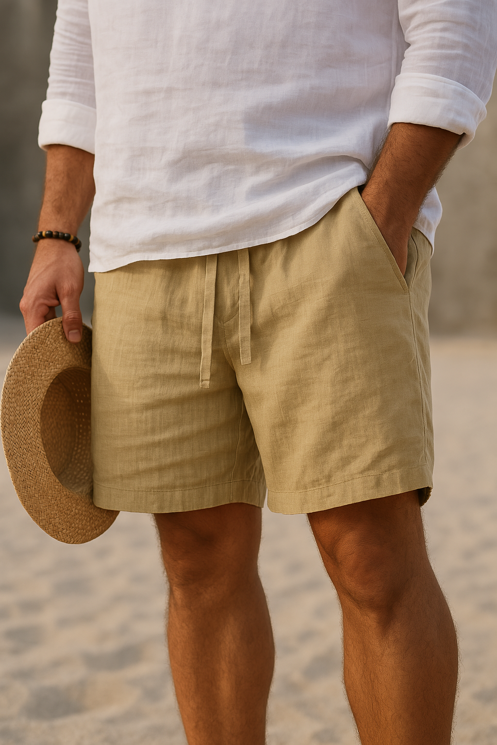 Laurent | Elegantes shorts de lino con cinturilla elástica.