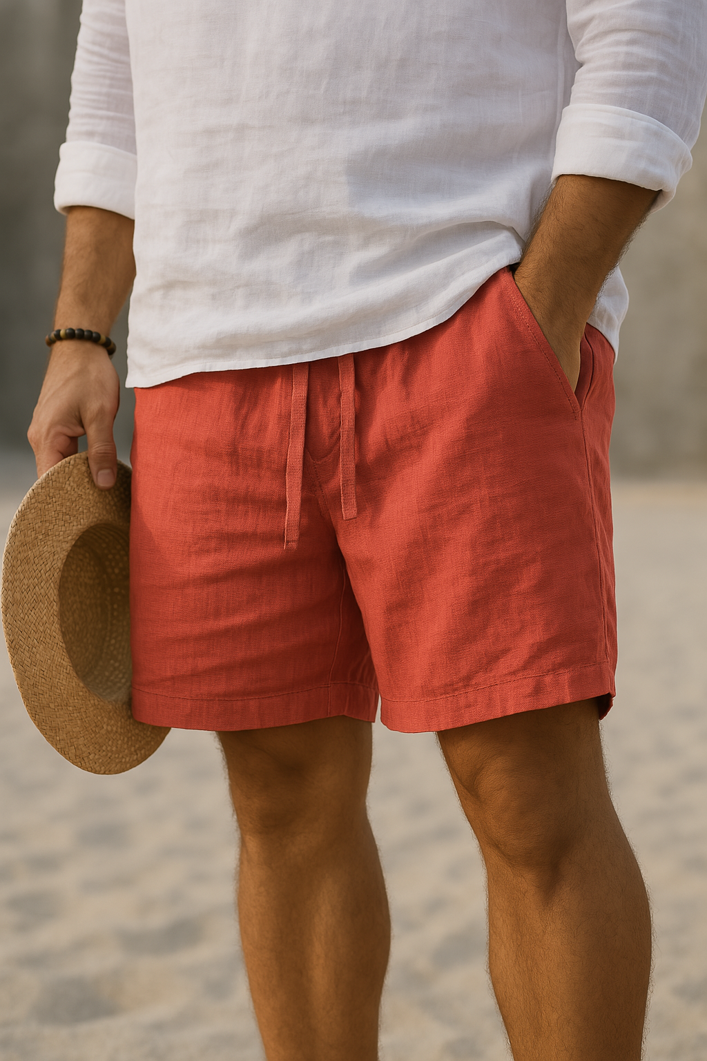 Laurent | Elegantes shorts de lino con cinturilla elástica.