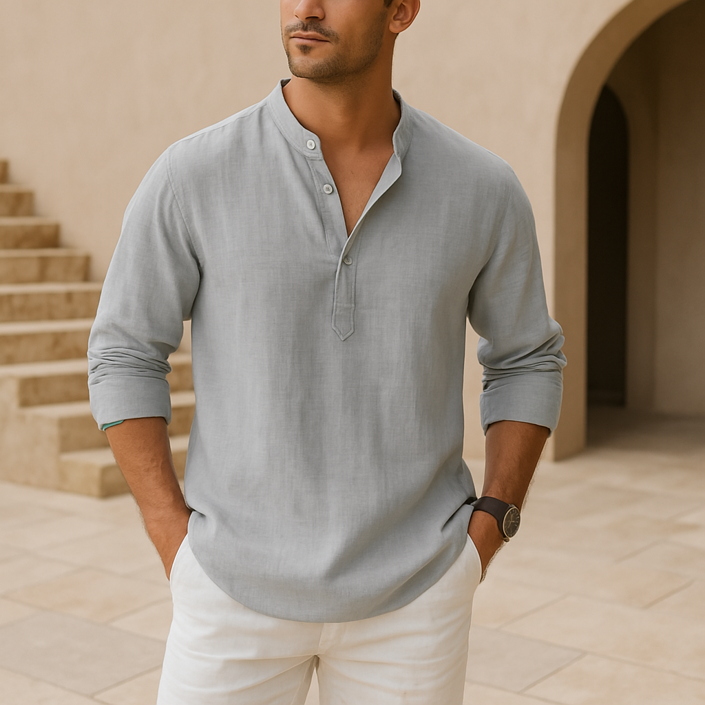 Laurent | Camisa Henley de algodón con aspecto de lino