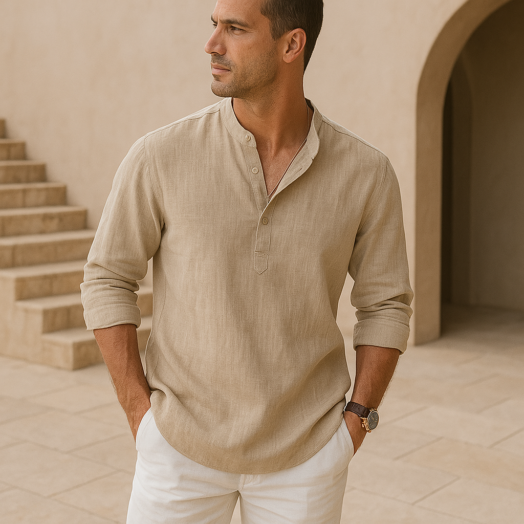 Laurent | Camisa Henley de algodón con aspecto de lino