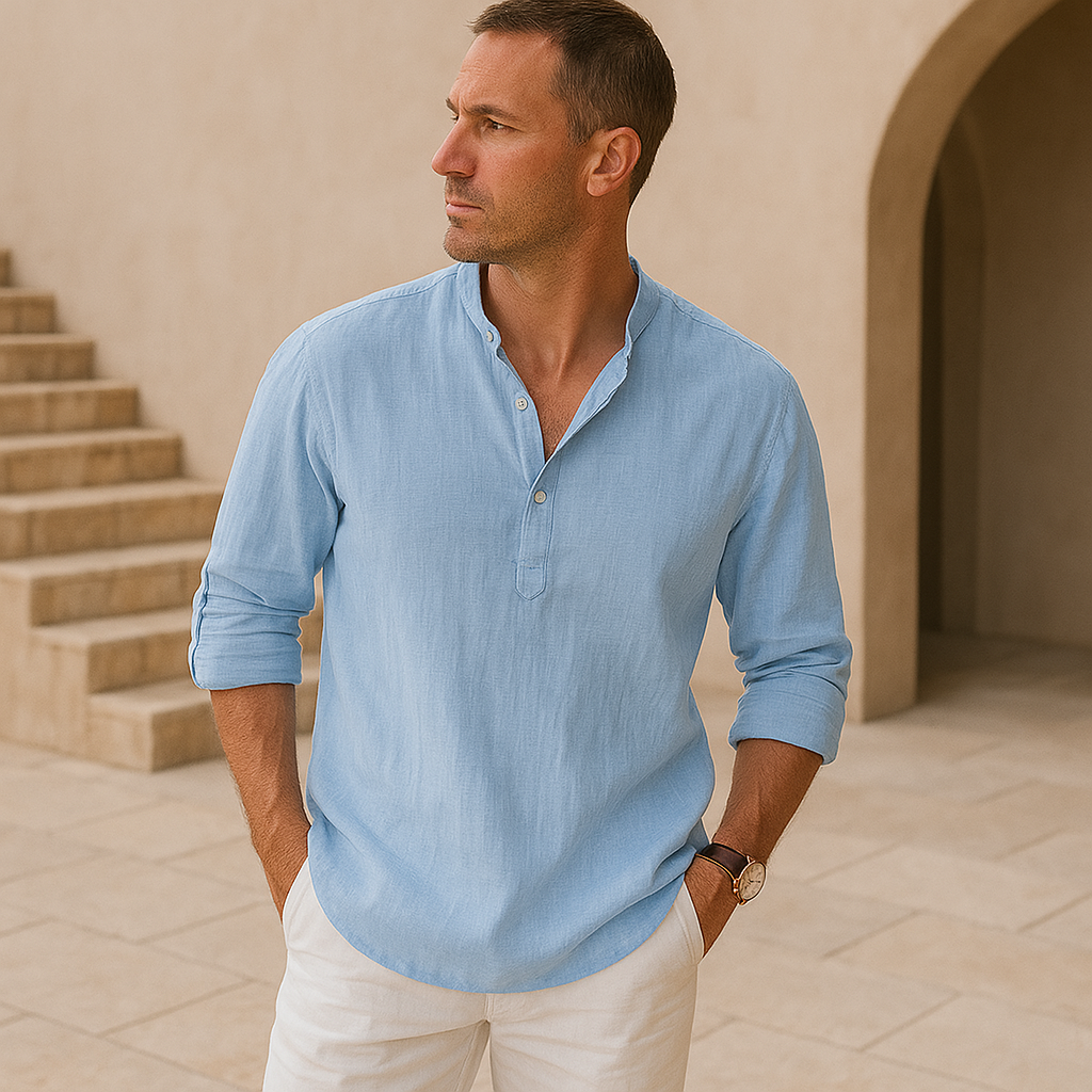 Laurent | Camisa Henley de algodón con aspecto de lino