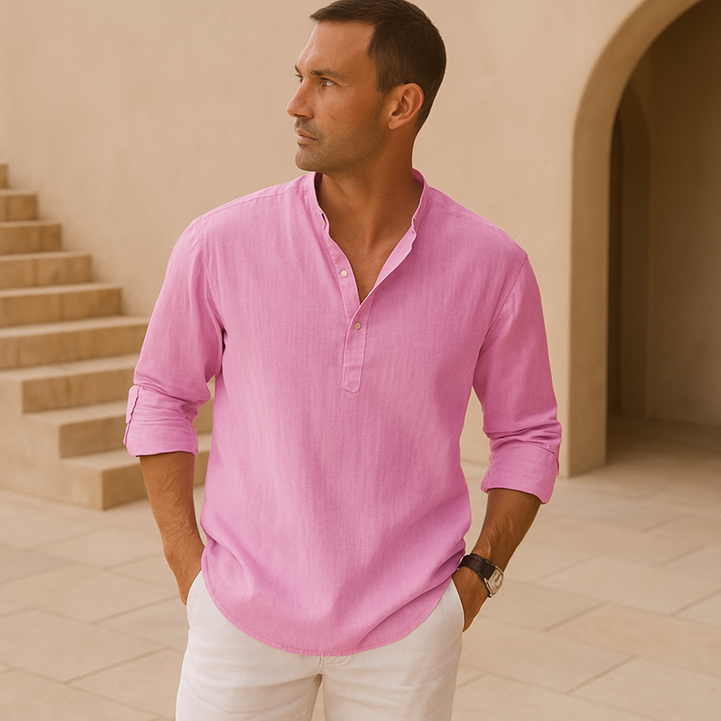 Laurent | Camisa Henley de algodón con aspecto de lino