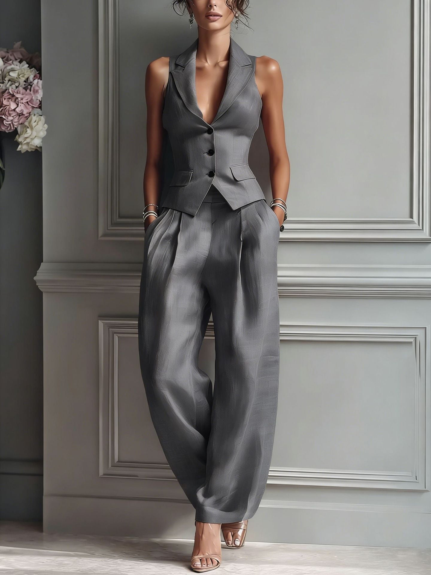 Traje de dos piezas con escote en V