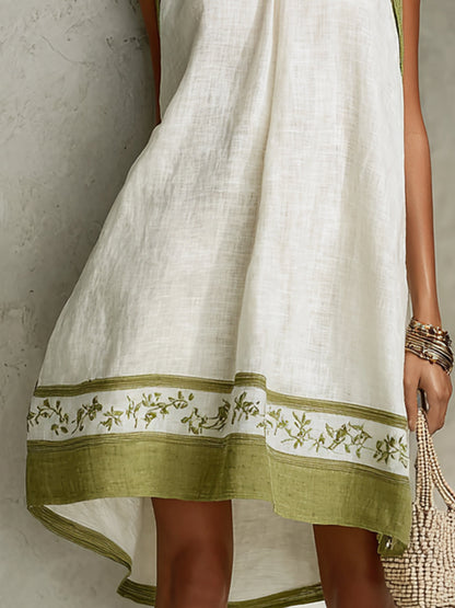 Laurent | Minivestido trapecio sin mangas blanco y verde oliva con flores