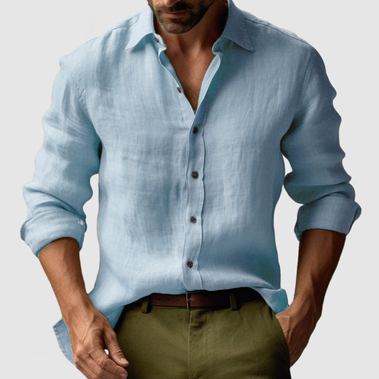 Laurent| Camisa vintage de lino de manga larga para hombre.