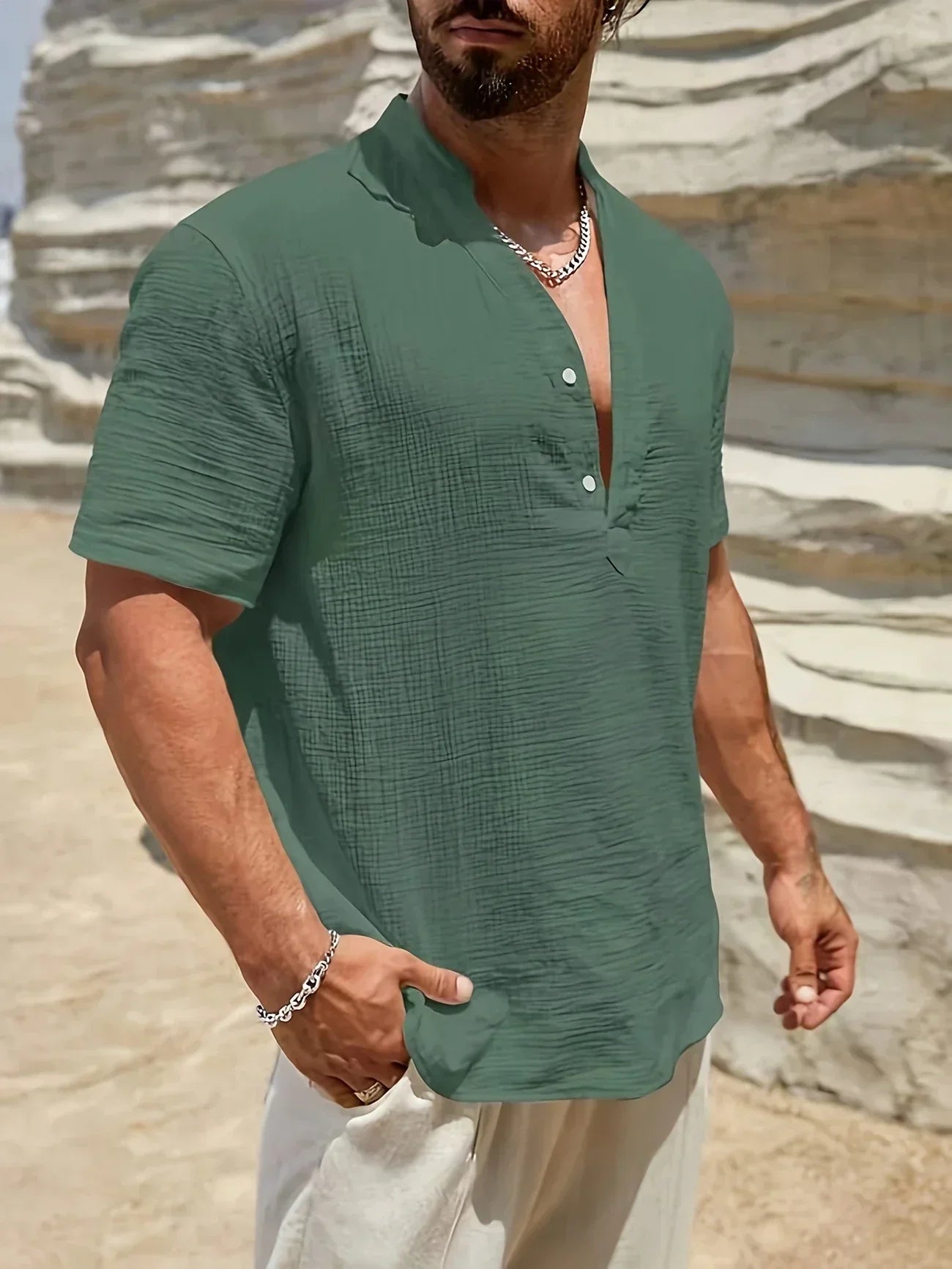 Laurent| Camisa elegante de verano con cuello alto