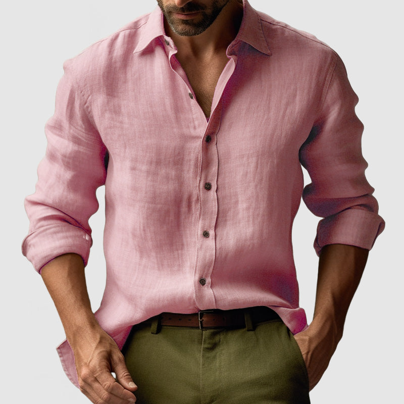 Laurent| Camisa vintage de lino de manga larga para hombre.
