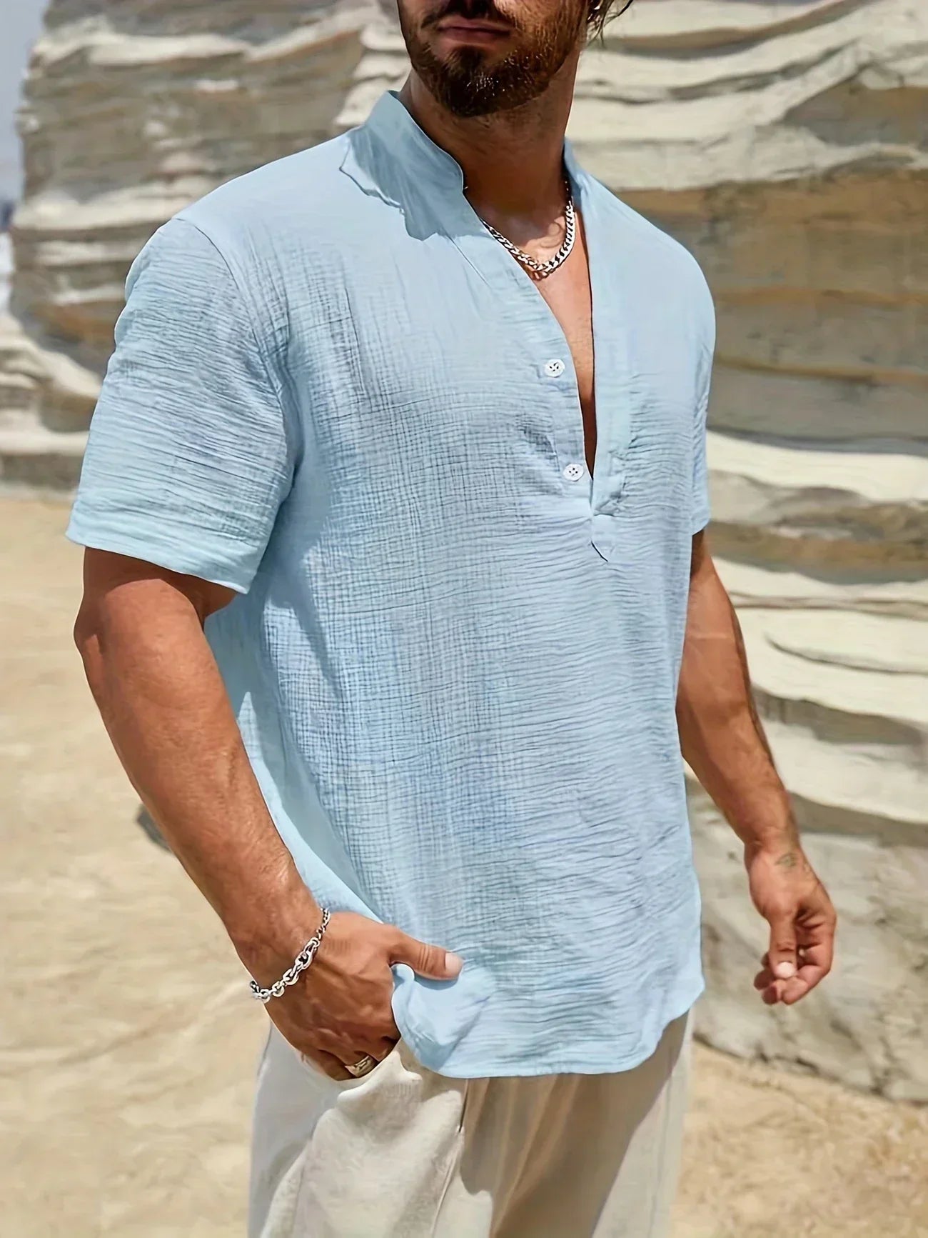 Laurent| Camisa elegante de verano con cuello alto