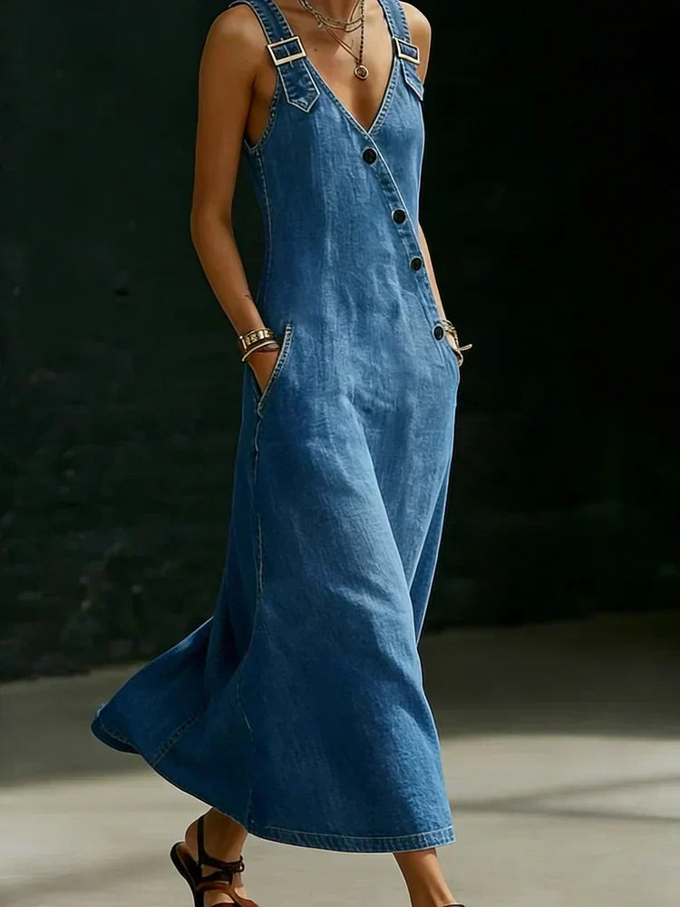 LAURENT & CO | VESTIDO LARGO VAQUERO VERA PARA MUJER CON BOTONES