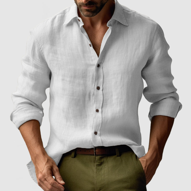 Laurent| Camisa vintage de lino de manga larga para hombre.