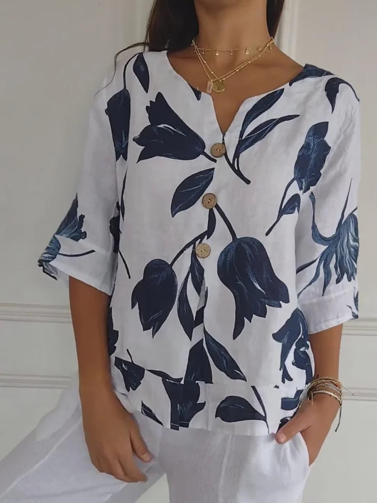 Laurent | Blusa con escote en V y estampado floral