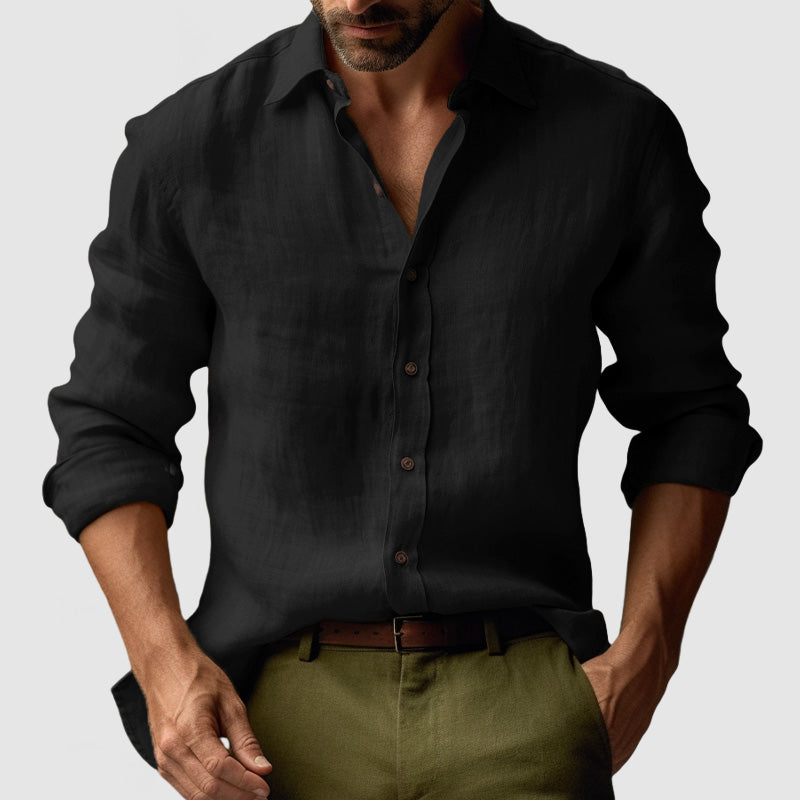 Laurent| Camisa vintage de lino de manga larga para hombre.