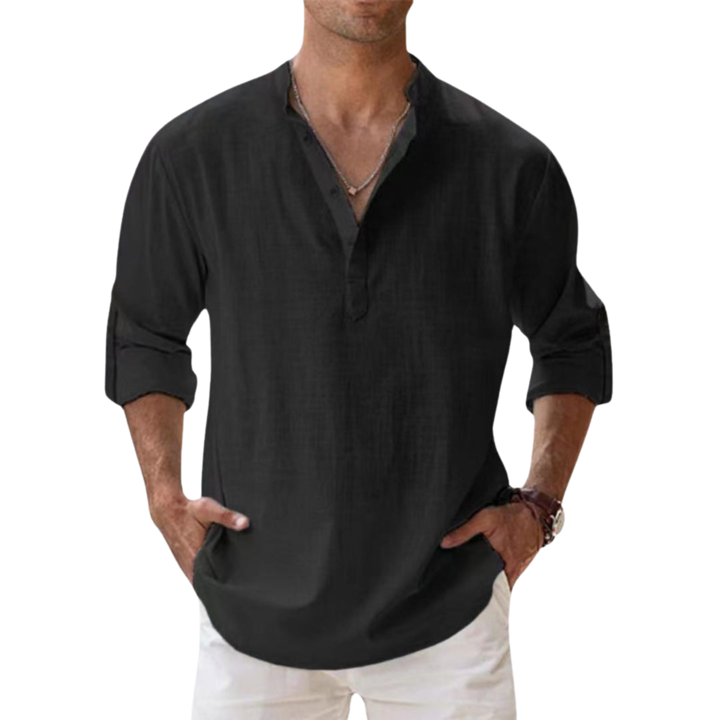 Laurent | Camisa Henley de algodón con aspecto de lino