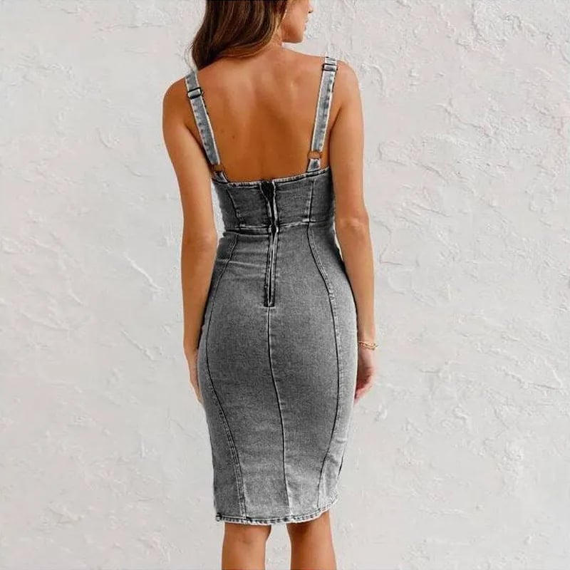 Laurent| Vestido camisero vaquero ajustado